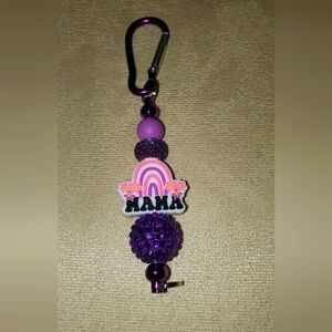Purple Beaded Mama Keychain / Bag Clip